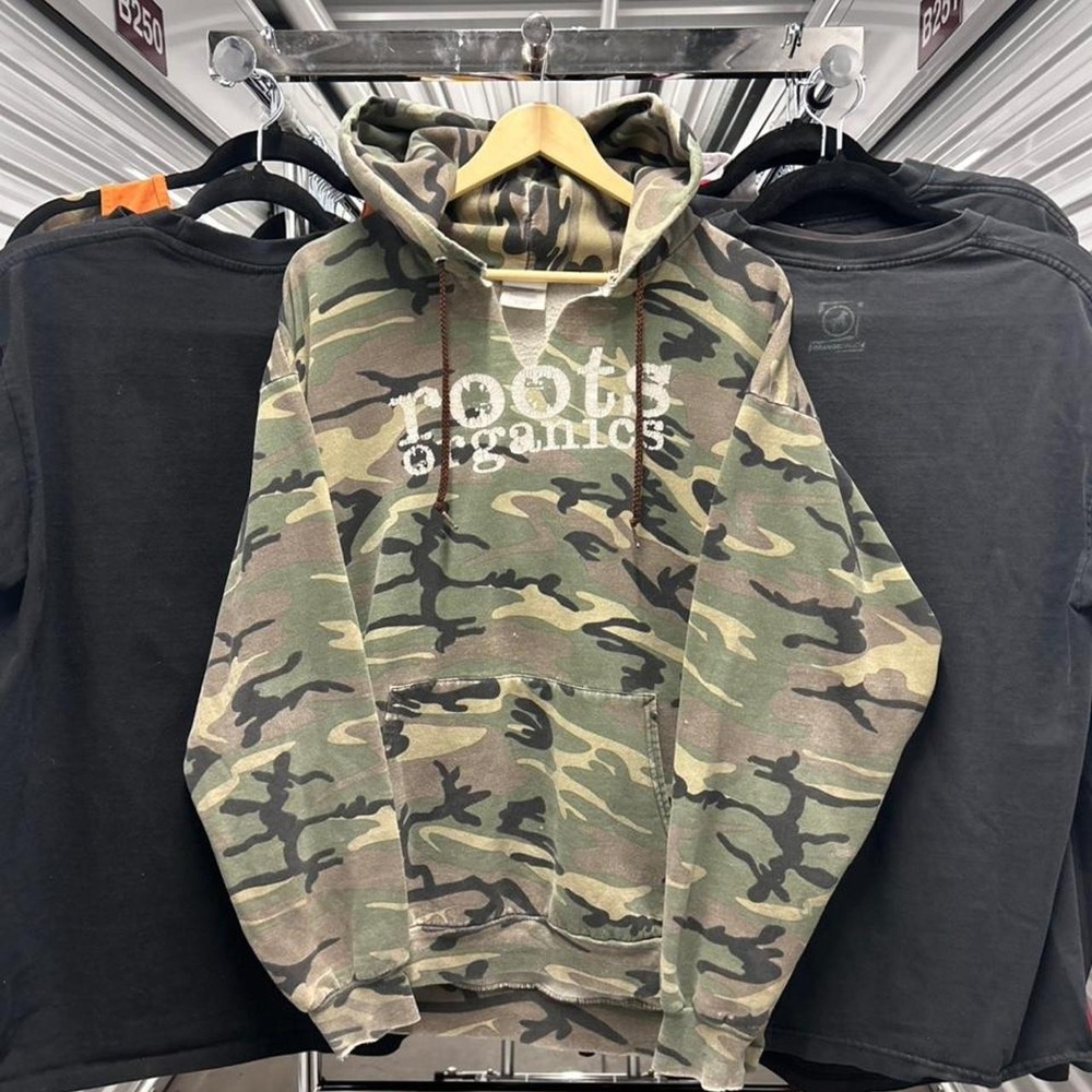 Vintage 2000's Roots Organic Distressed Camo Pull Over Hoodie